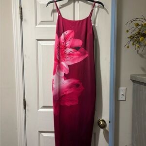 Fuchsia Slip Dress with Large Pink Floral Print